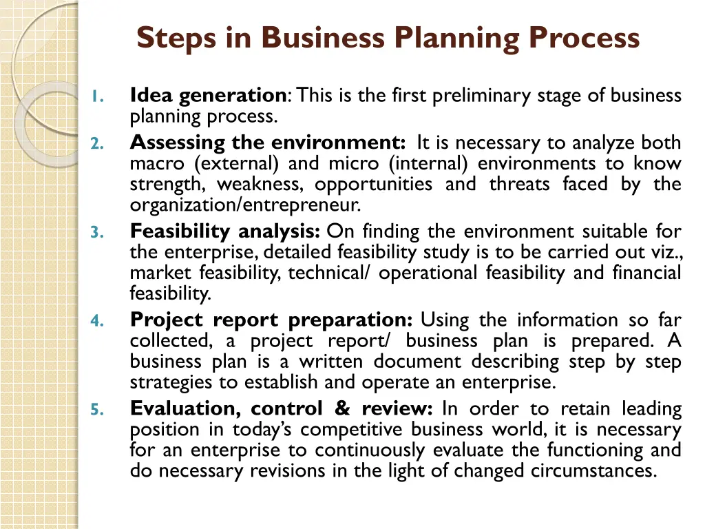 steps in business planning process