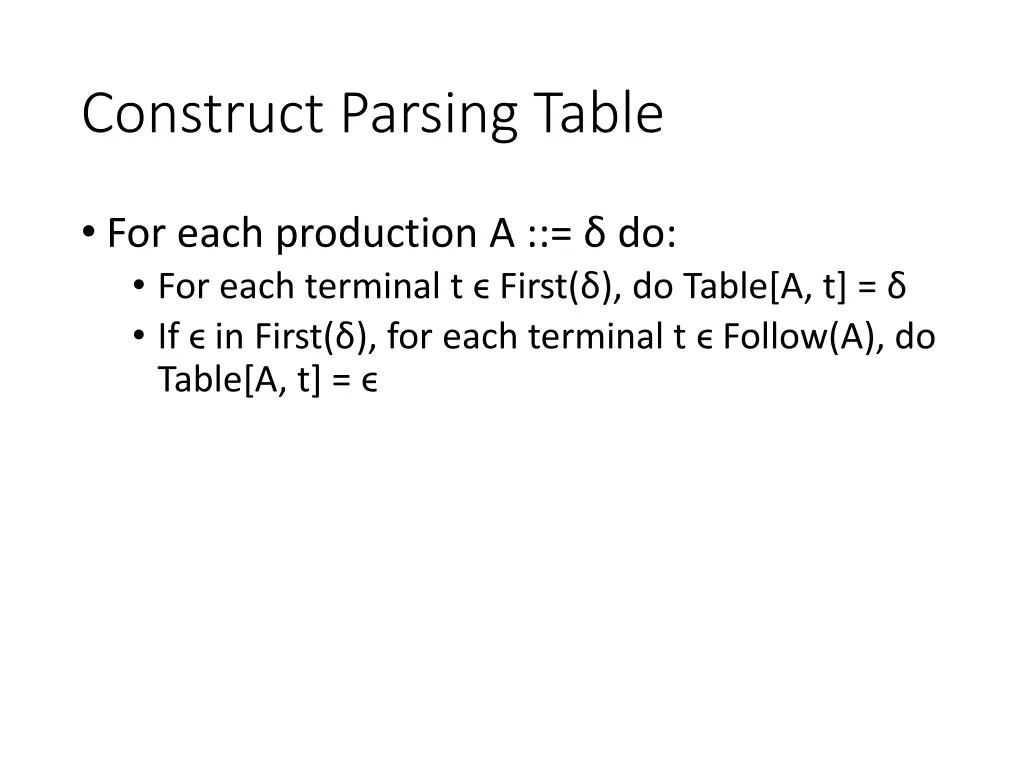 construct parsing table