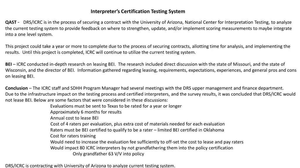 interpreter s certification testing system