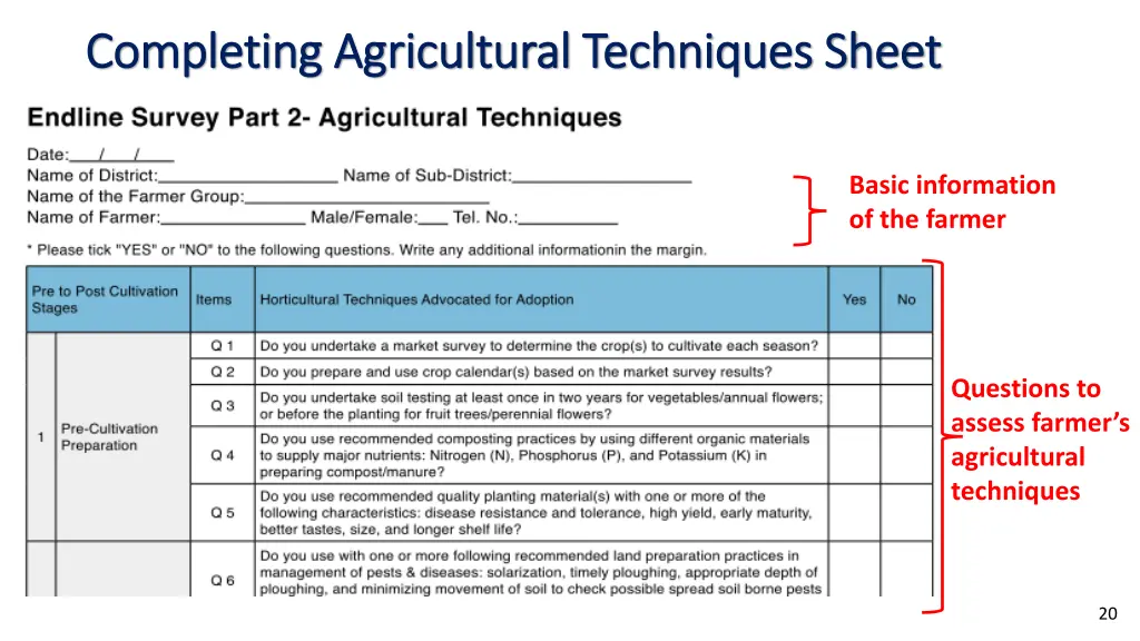 completing agricultural techniques sheet