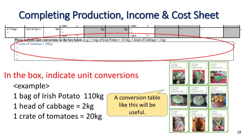 completing production income cost sheet 6