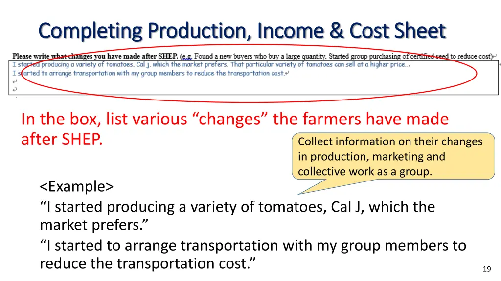 completing production income cost sheet 7