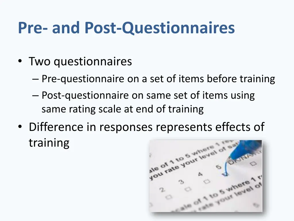 pre and post questionnaires