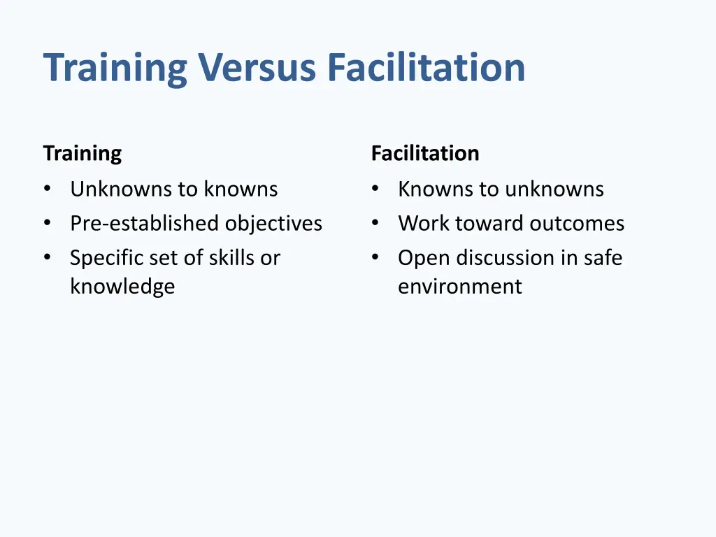 training versus facilitation