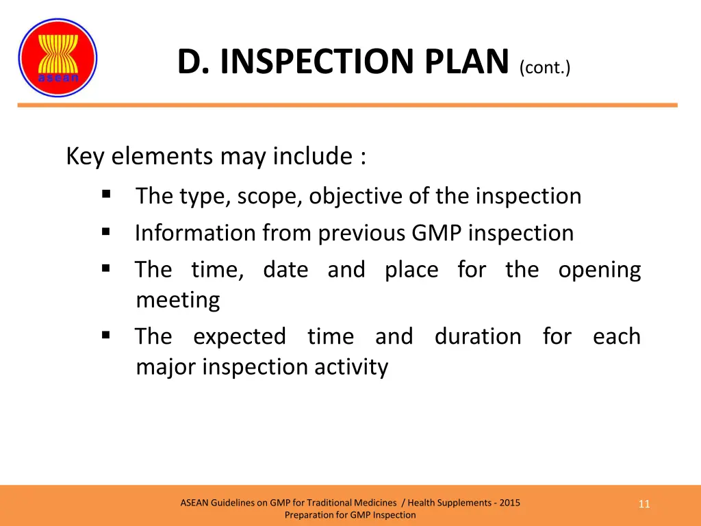 d inspection plan cont