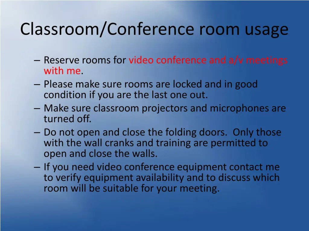 classroom conference room usage