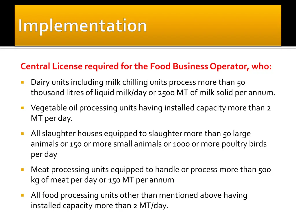 central license required for the food business