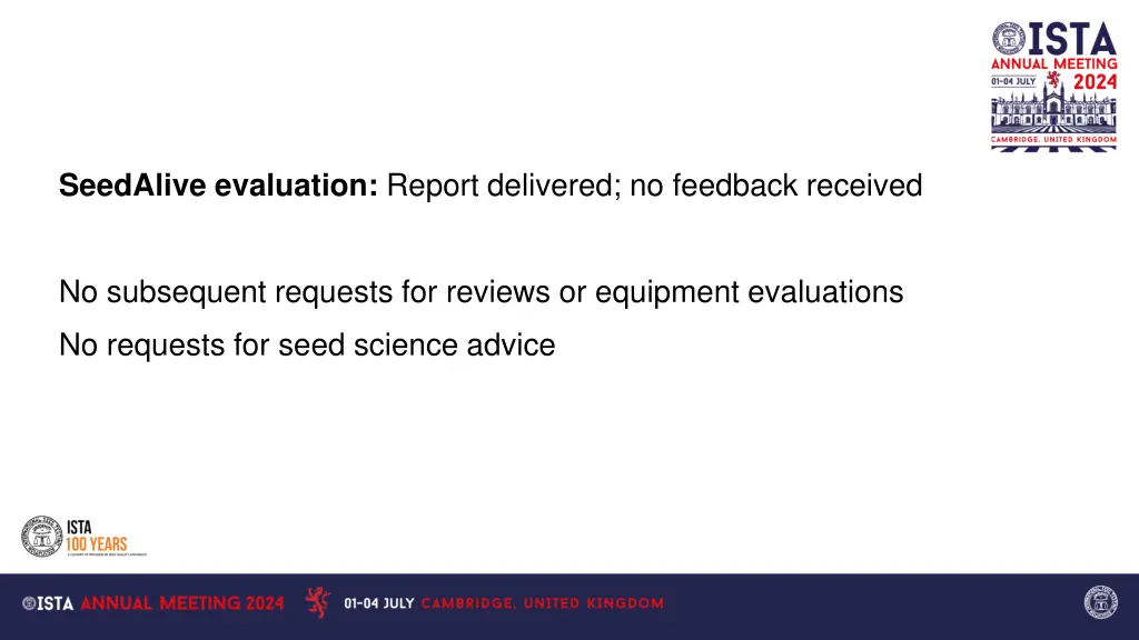 seedalive evaluation report delivered no feedback