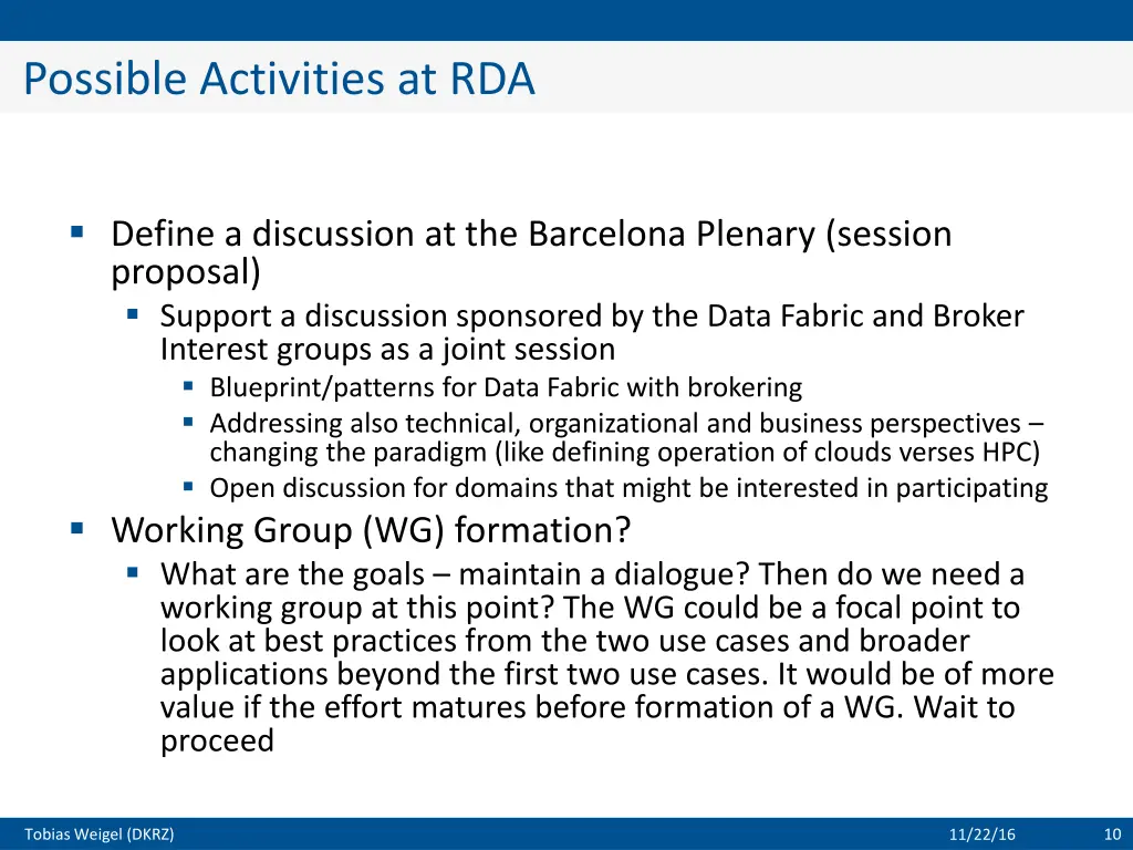 possible activities at rda