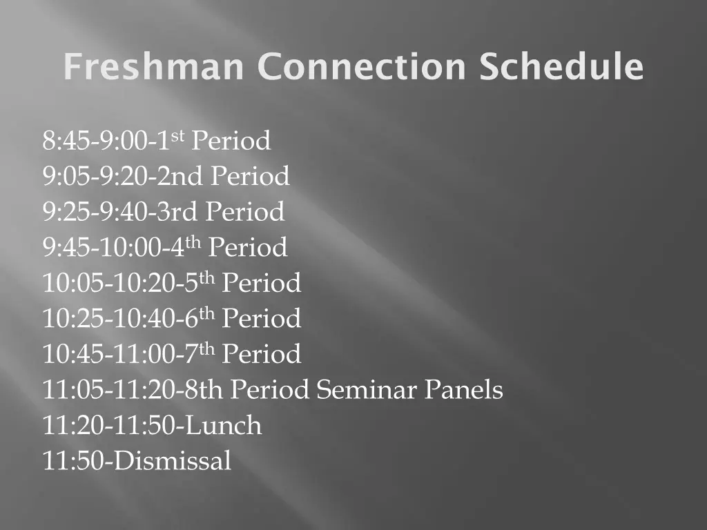 freshman connection schedule 1