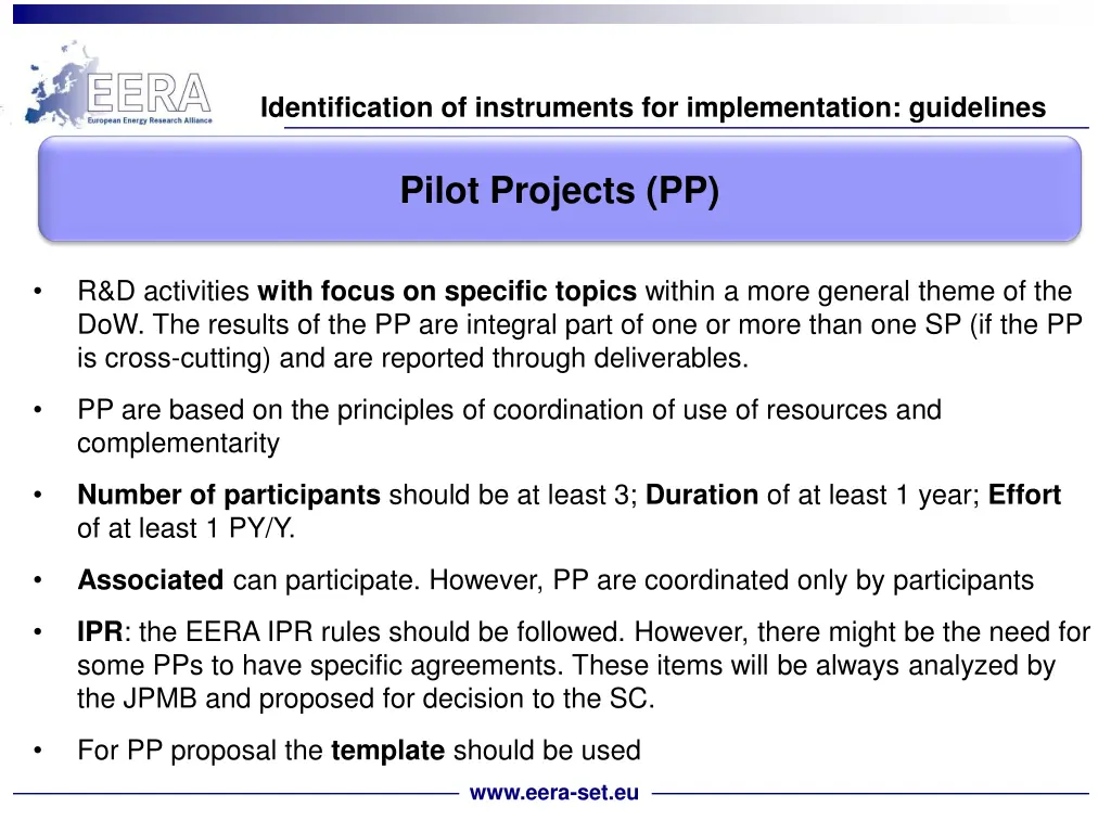 identification of instruments for implementation