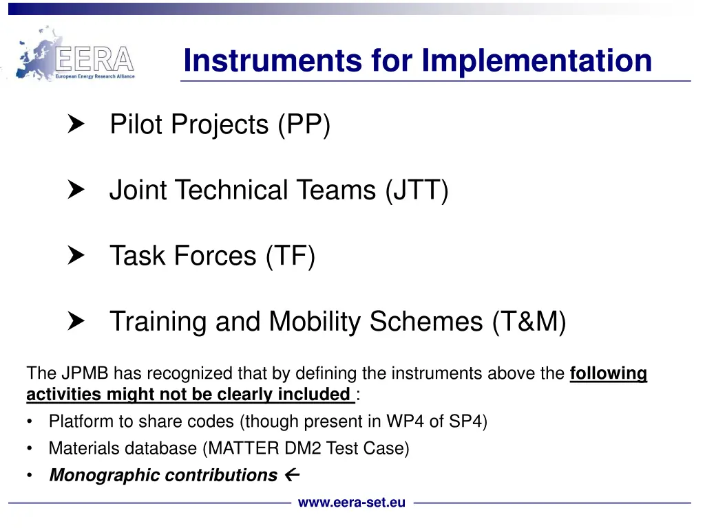 instruments for implementation