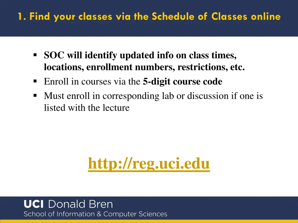 1 find your classes via the schedule of classes