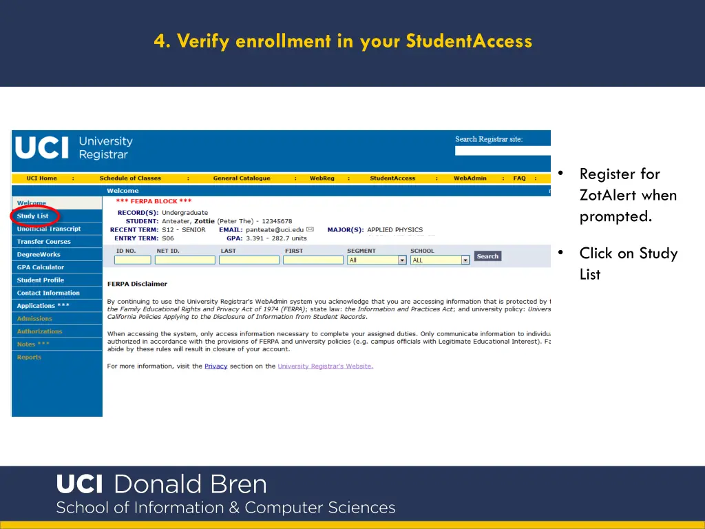 4 verify enrollment in your studentaccess 2