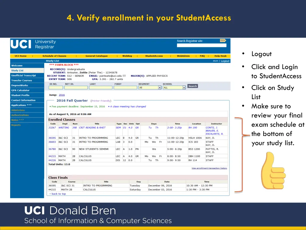 4 verify enrollment in your studentaccess 3