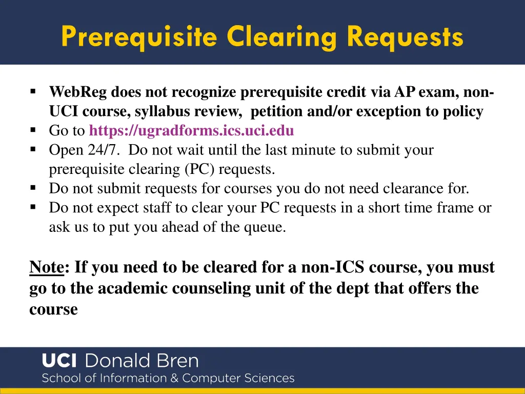 prerequisite clearing requests