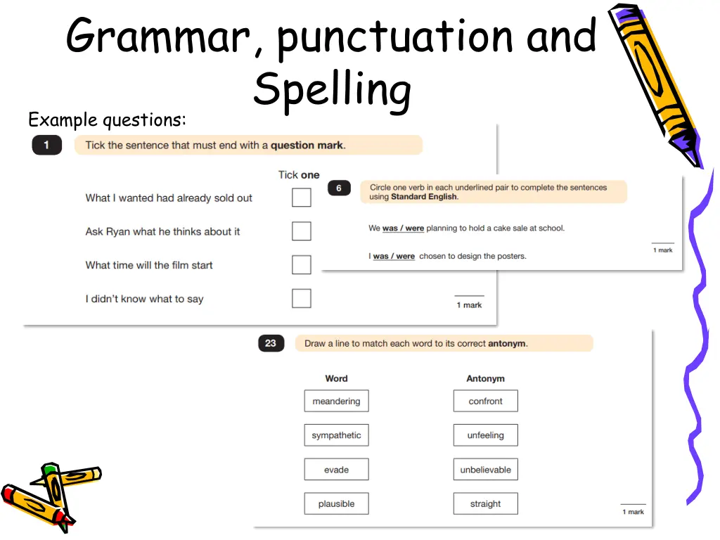 grammar punctuation and spelling example questions