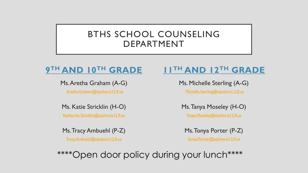 bths school counseling department