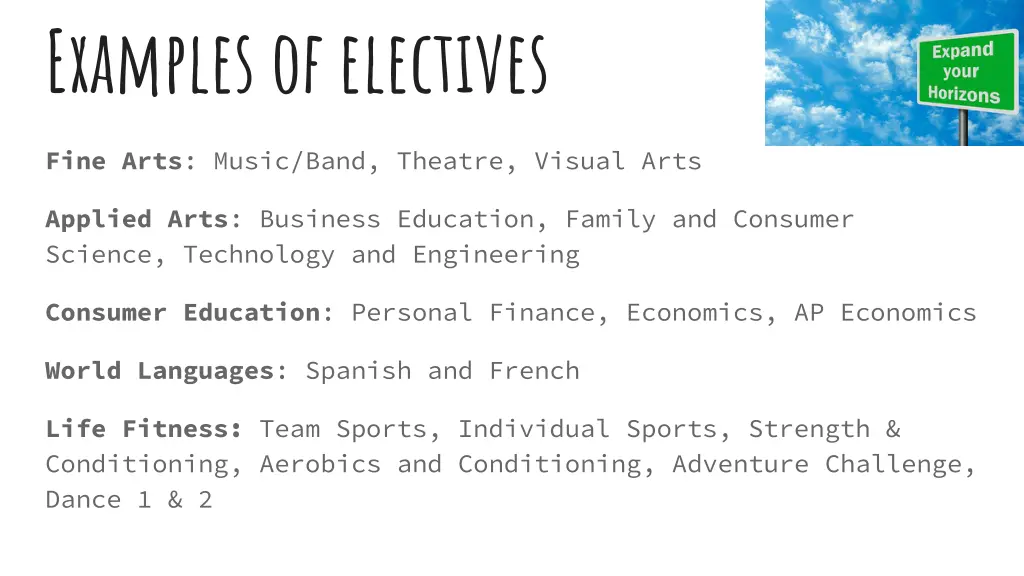 examples of electives