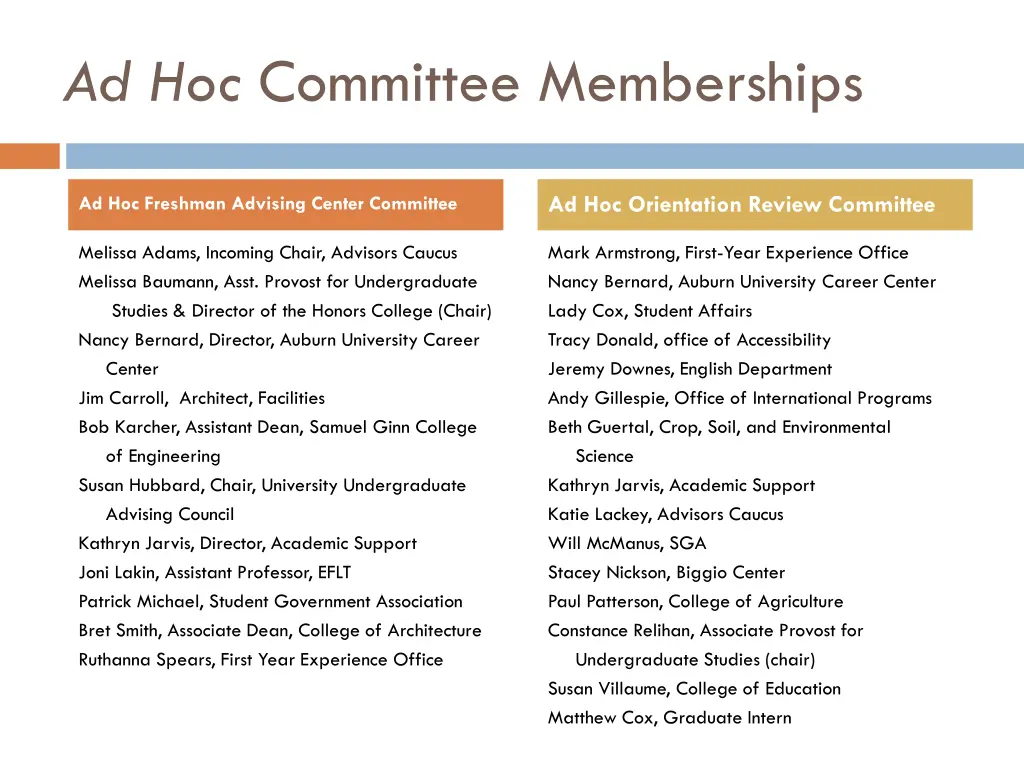 ad hoc committee memberships