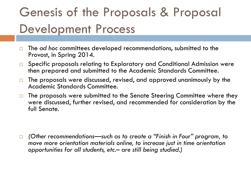 genesis of the proposals proposal development 1