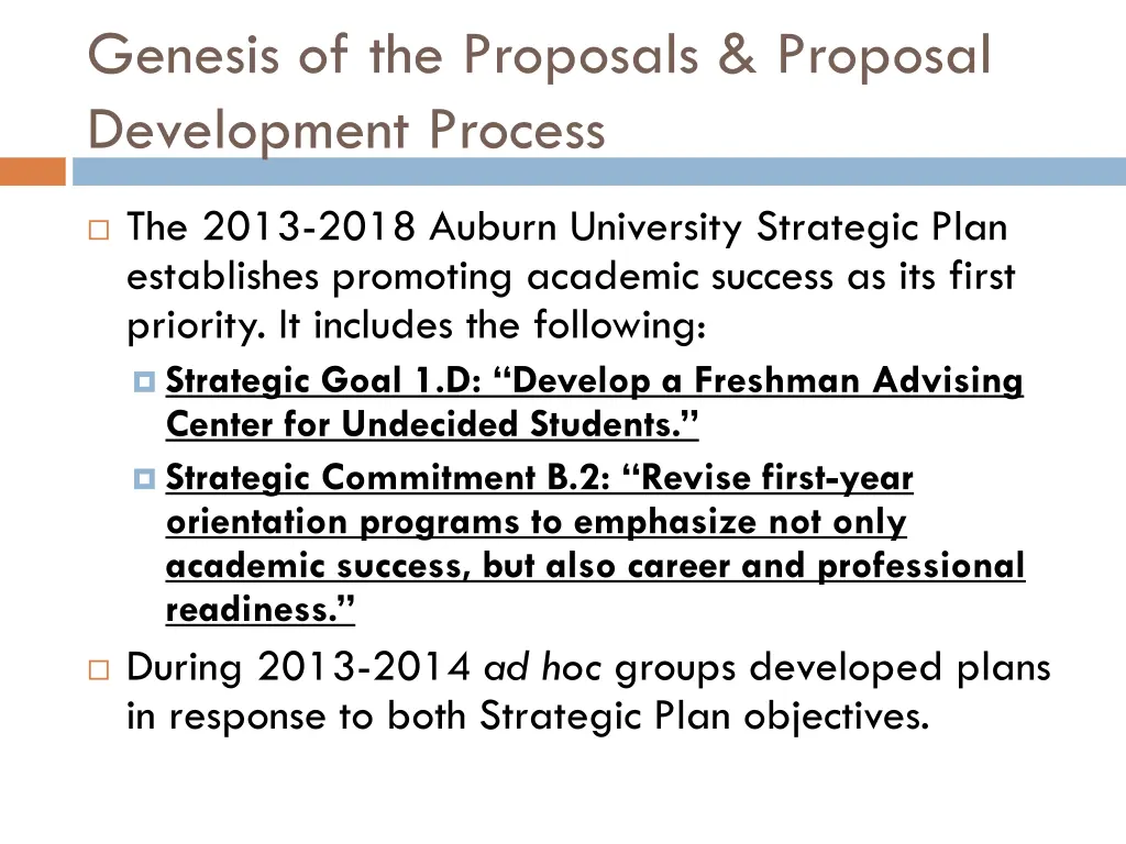 genesis of the proposals proposal development