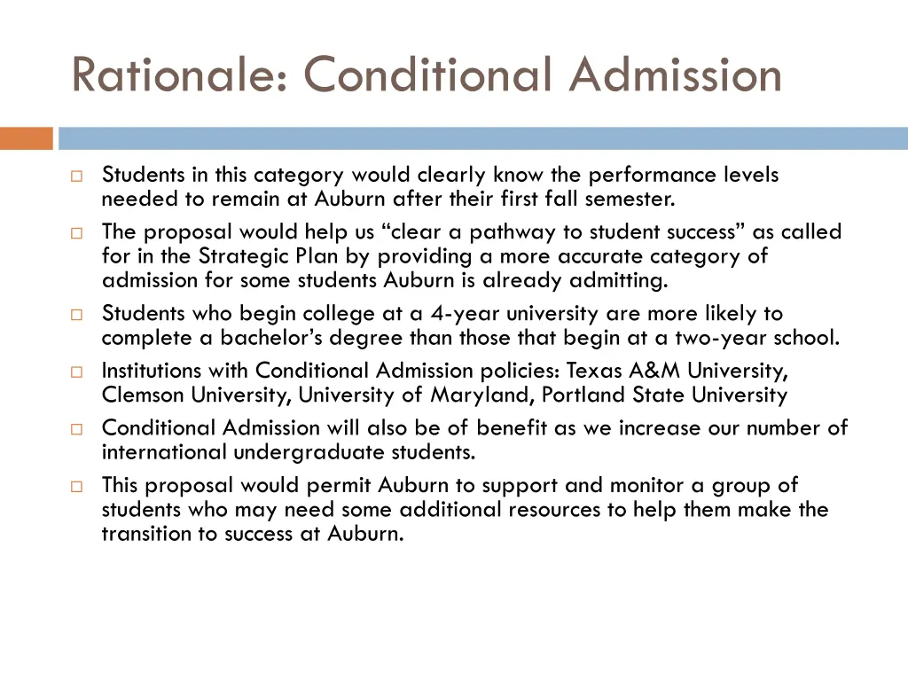 rationale conditional admission