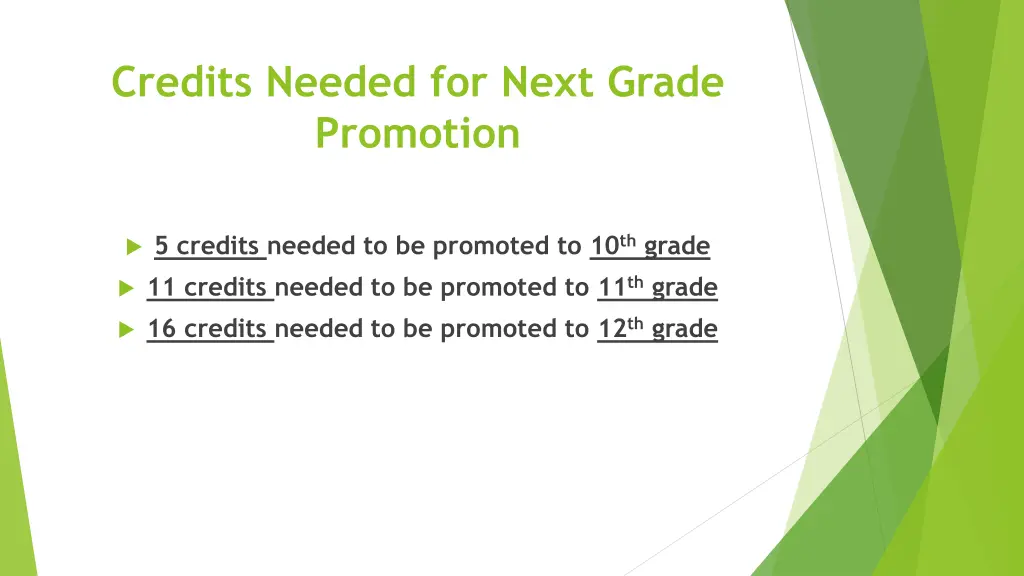 credits needed for next grade promotion