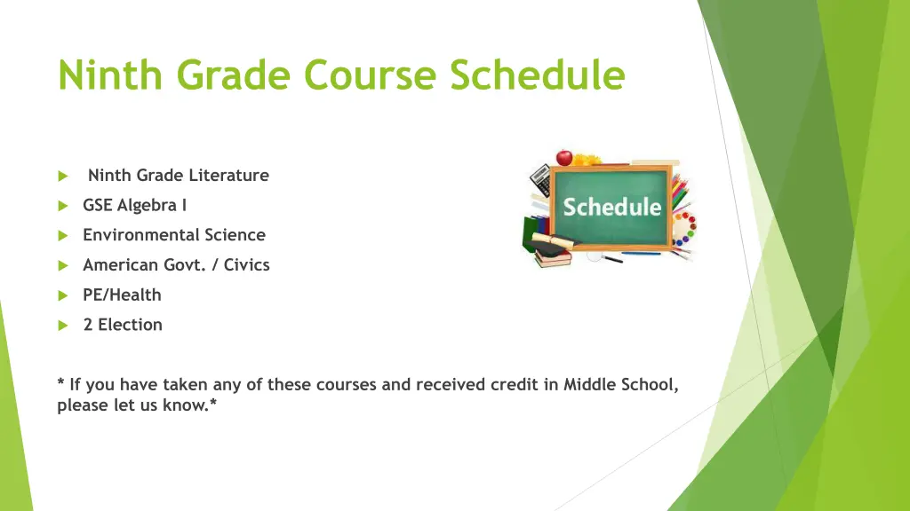 ninth grade course schedule