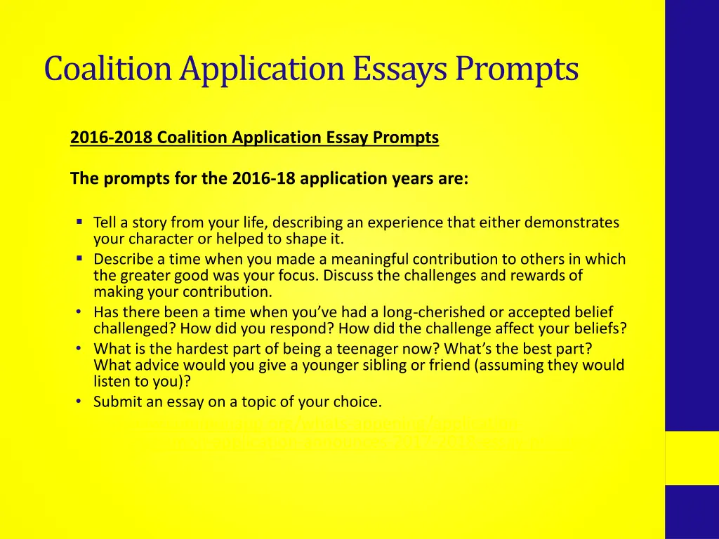 coalition application essays prompts