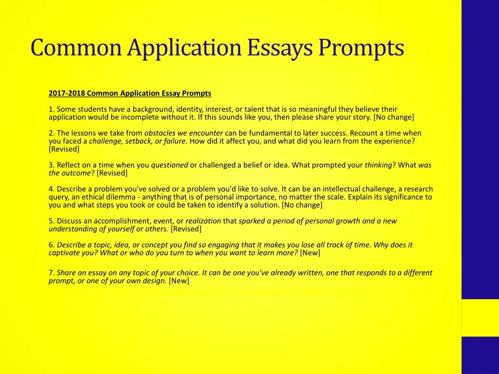 common application essays prompts