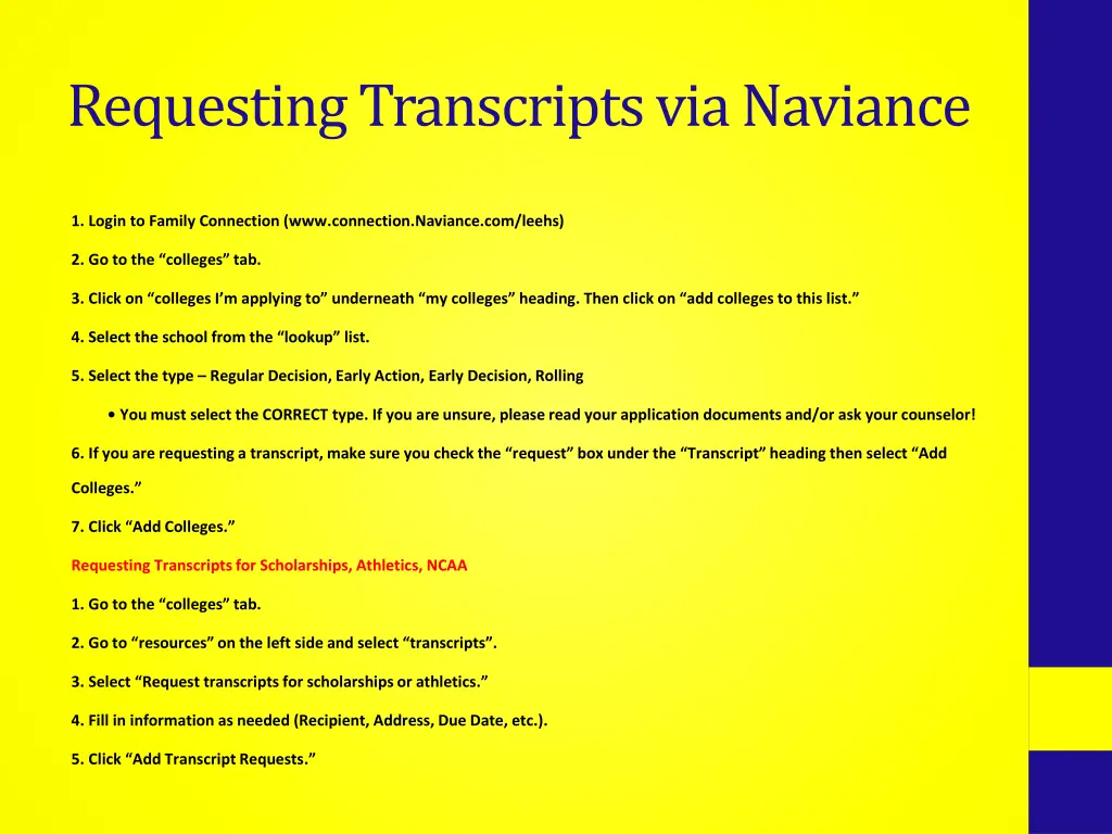 requesting transcripts via naviance