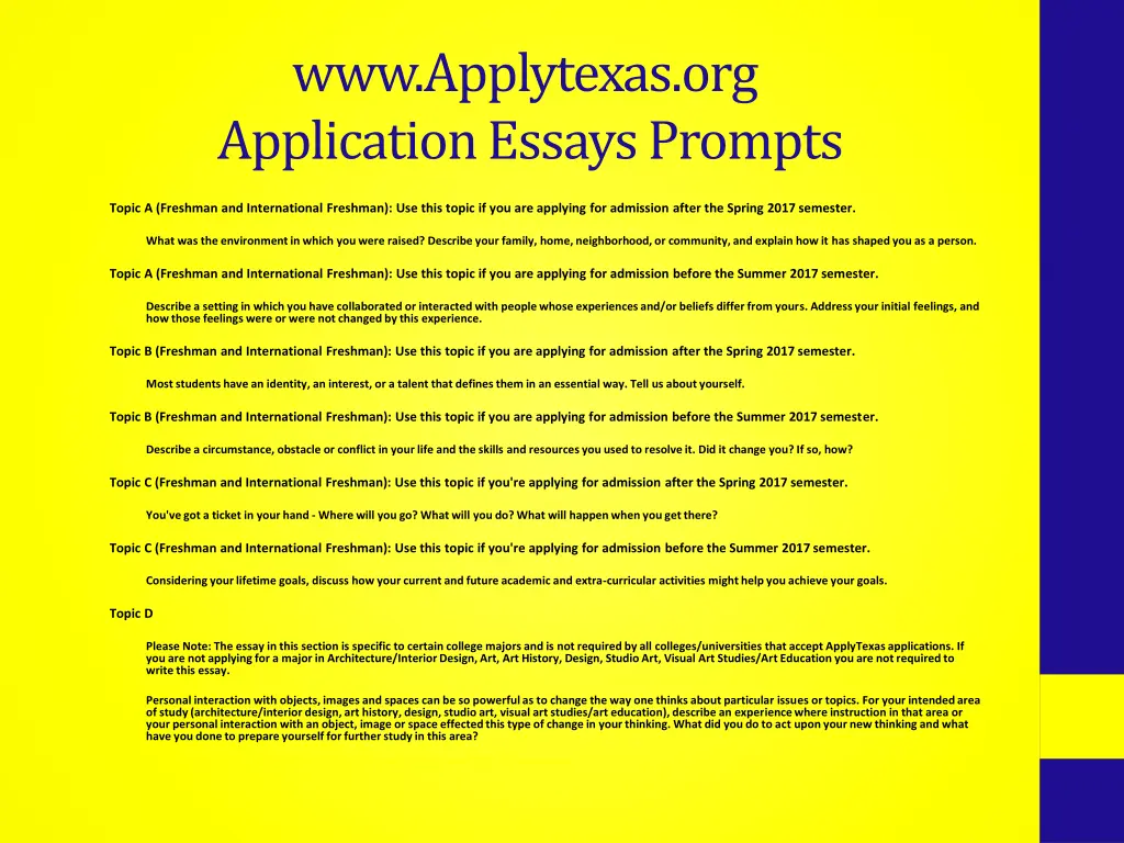 www applytexas org application essays prompts