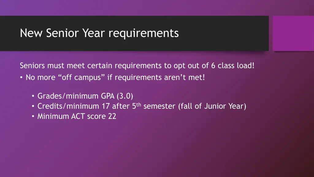 new senior year requirements