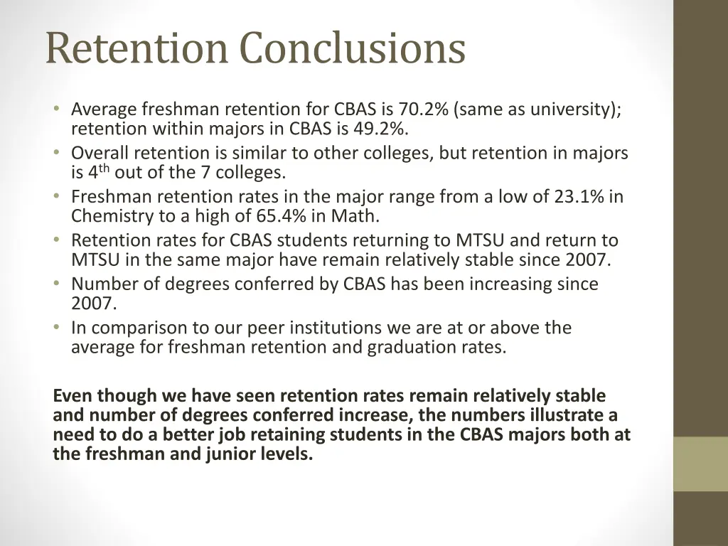 retention conclusions