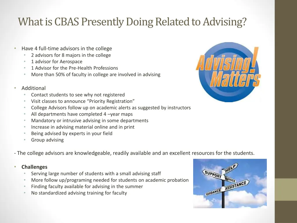 what is cbas presently doing related to advising