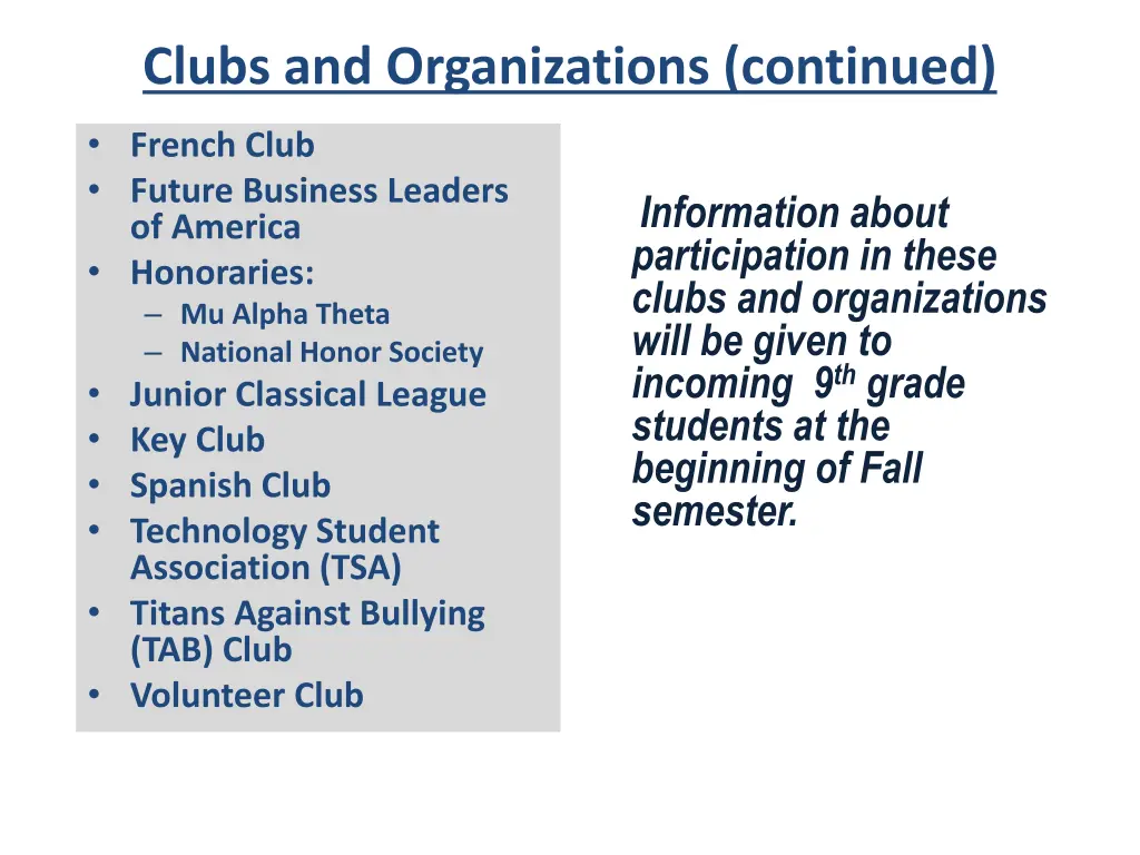 clubs and organizations continued