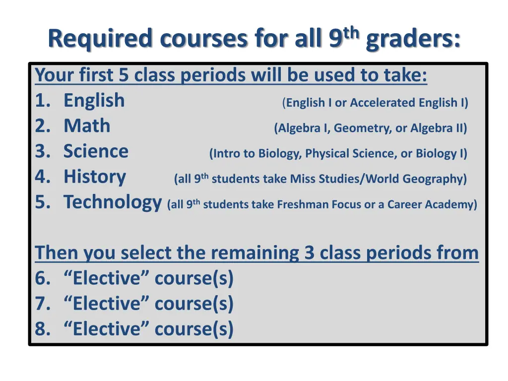 required courses for all 9 th graders