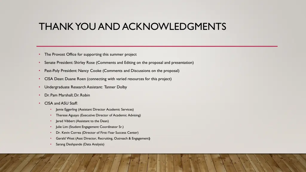 thank you and acknowledgments