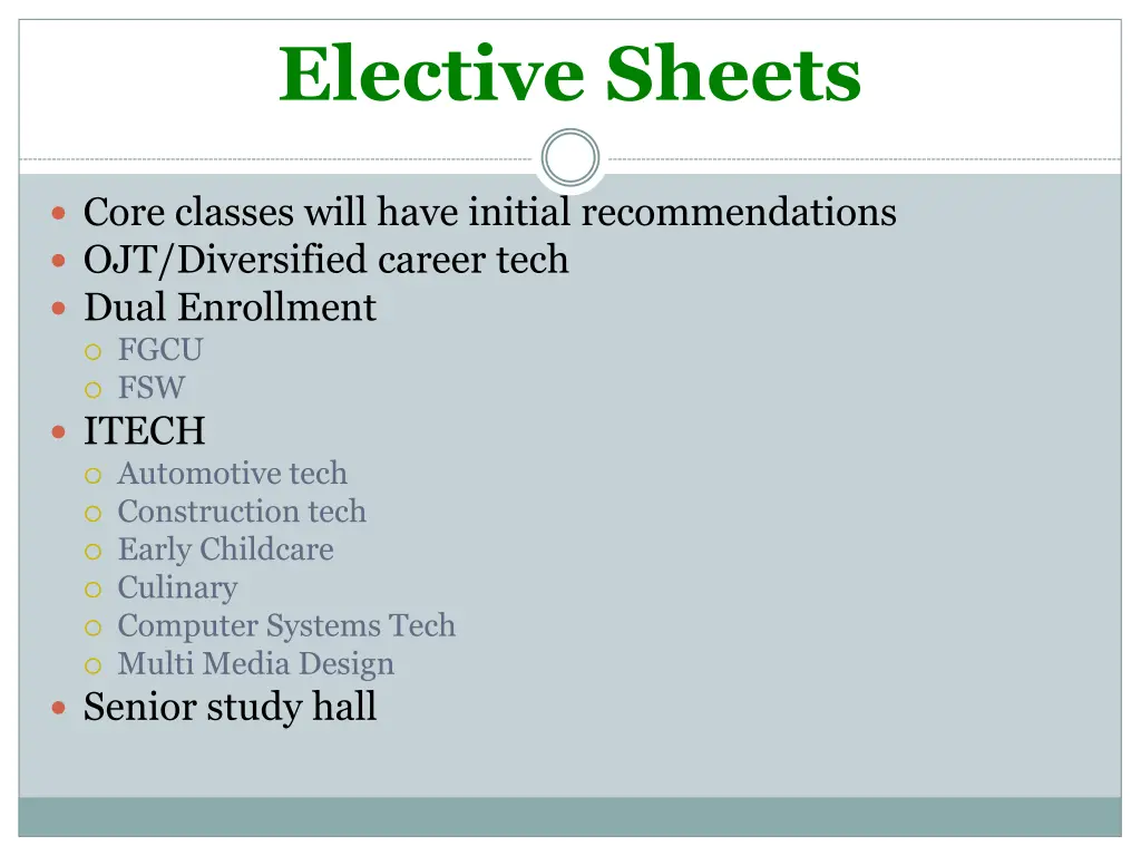 elective sheets