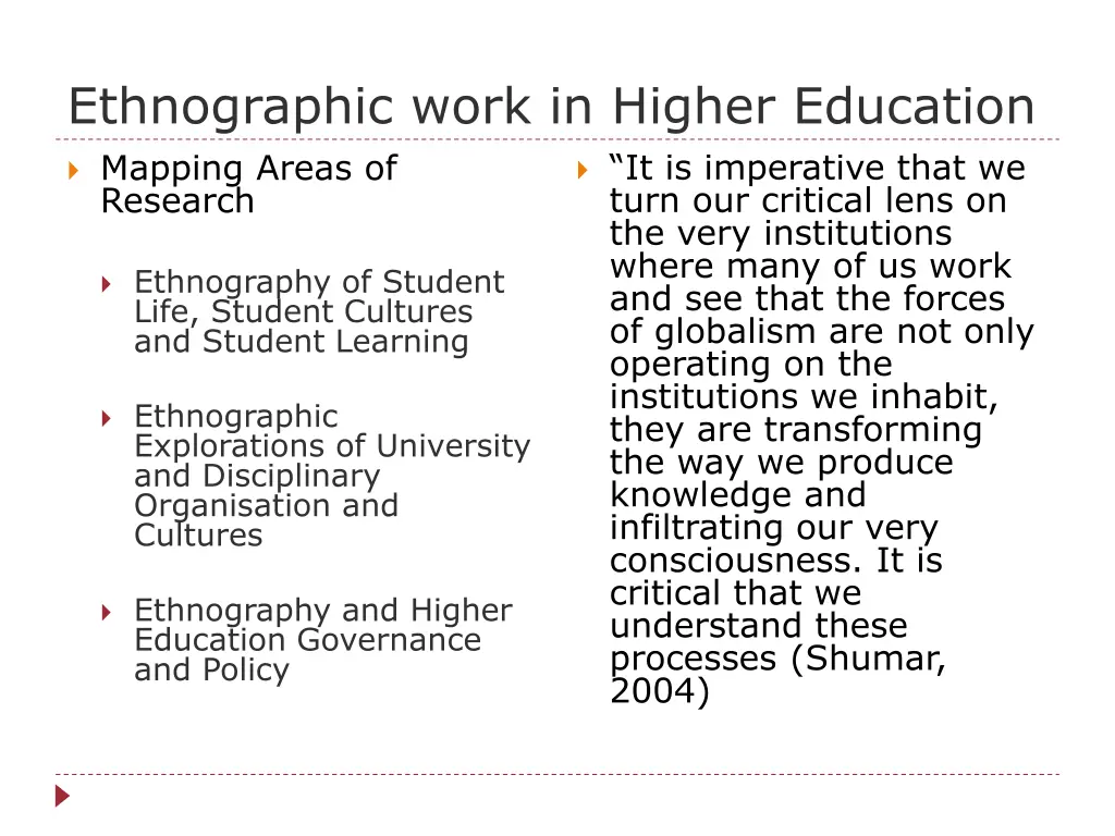 ethnographic work in higher education mapping