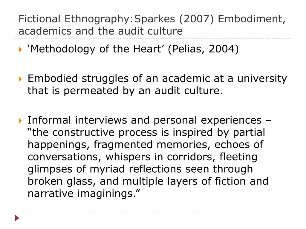 fictional ethnography sparkes 2007 embodiment