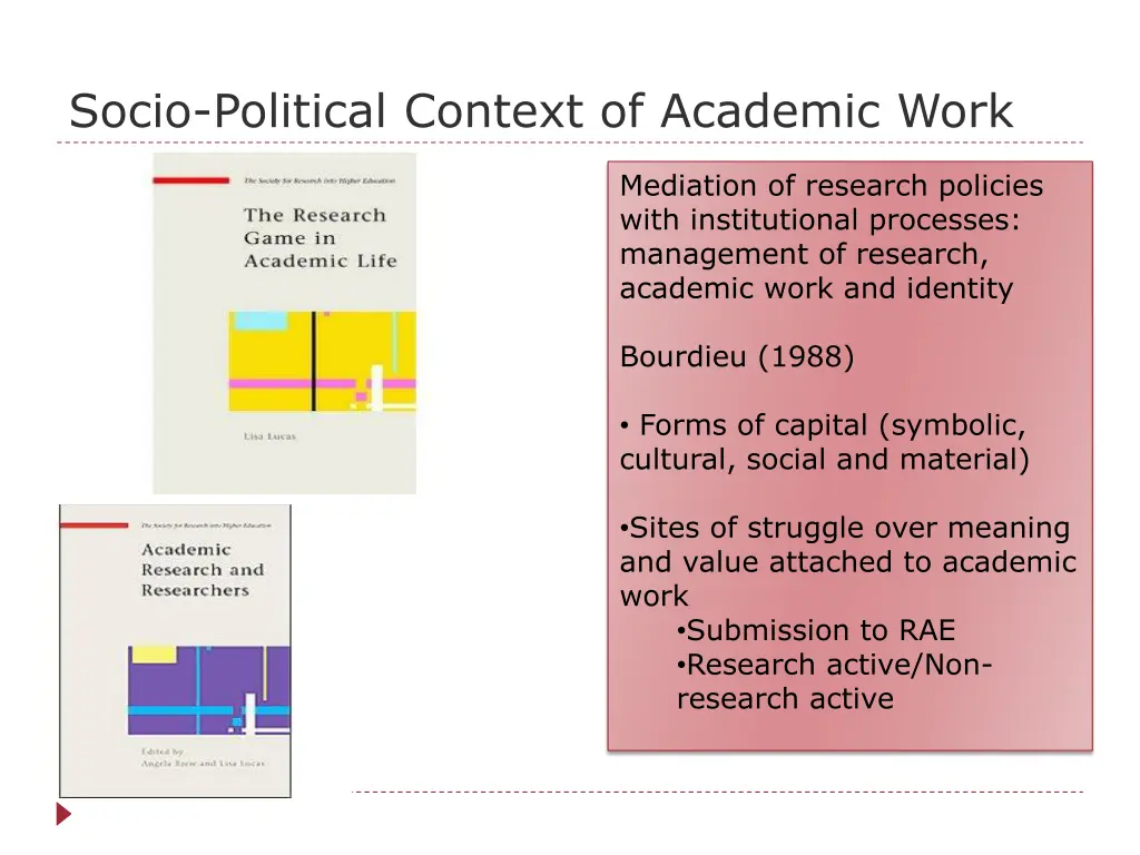 socio political context of academic work