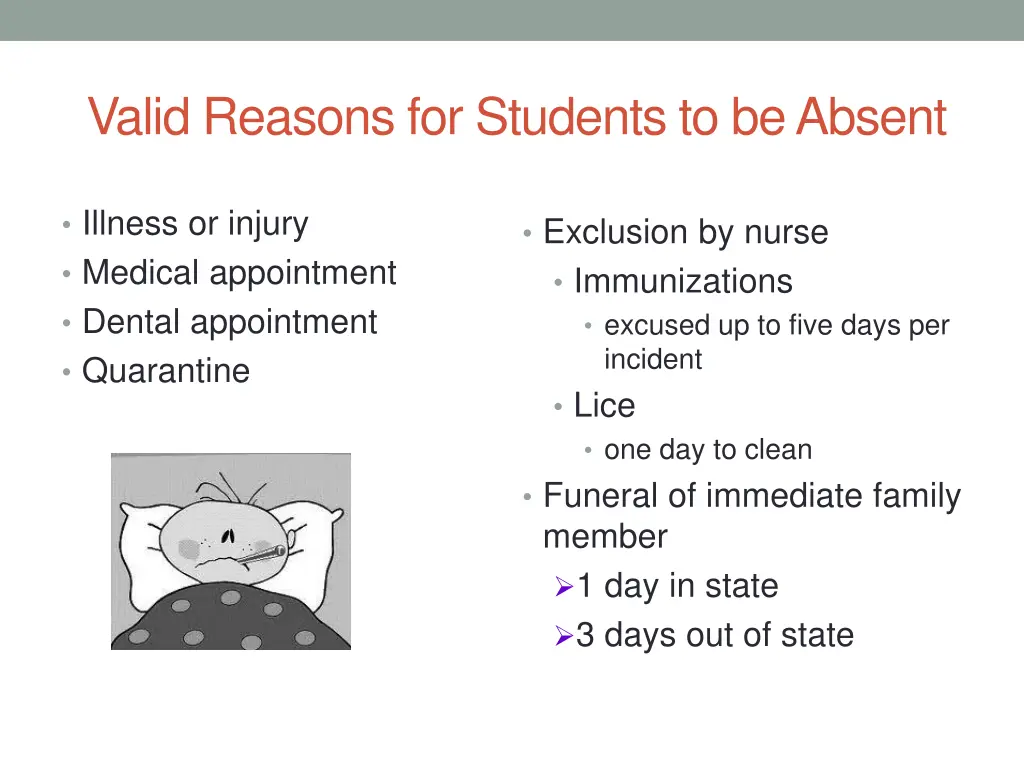 valid reasons for students to be absent