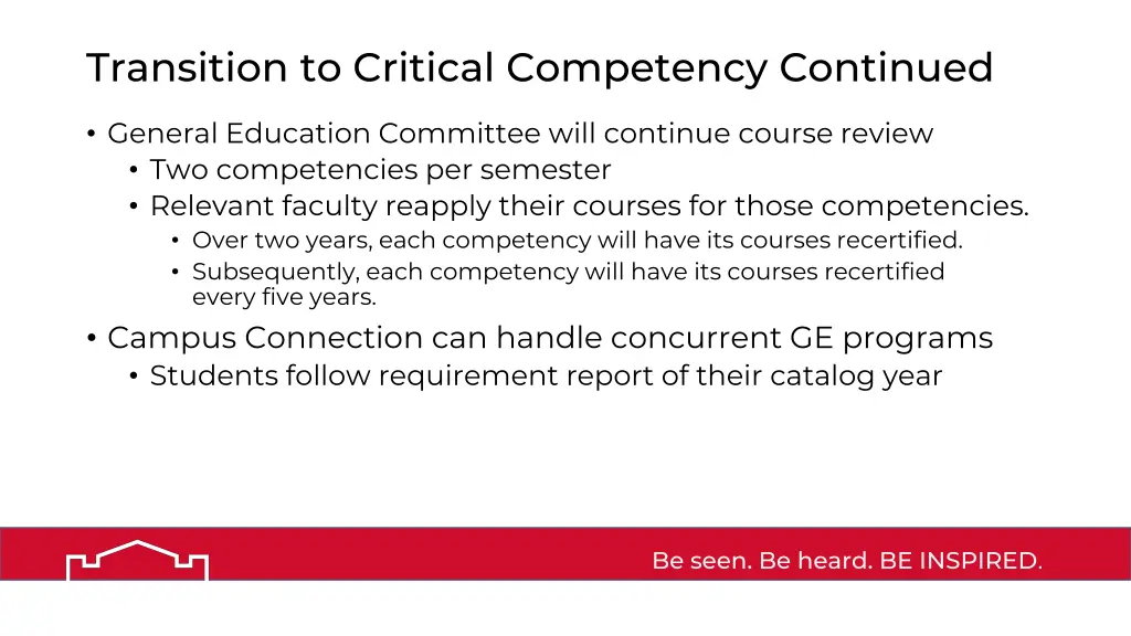 transition to critical competency continued