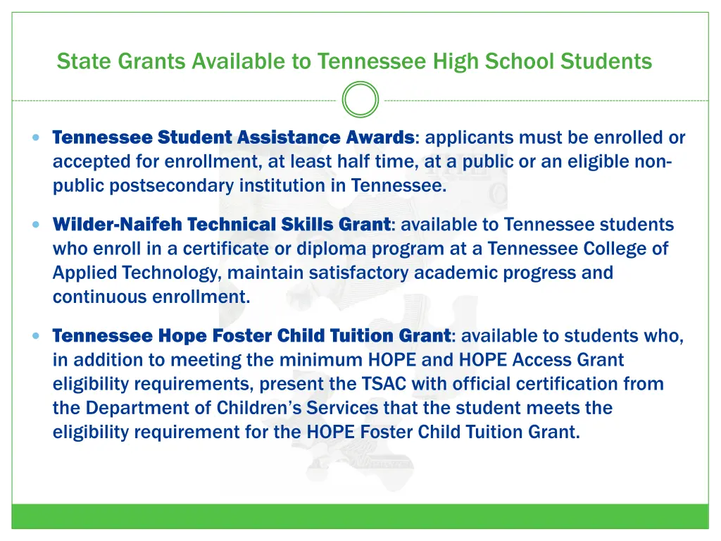 state grants available to tennessee high school