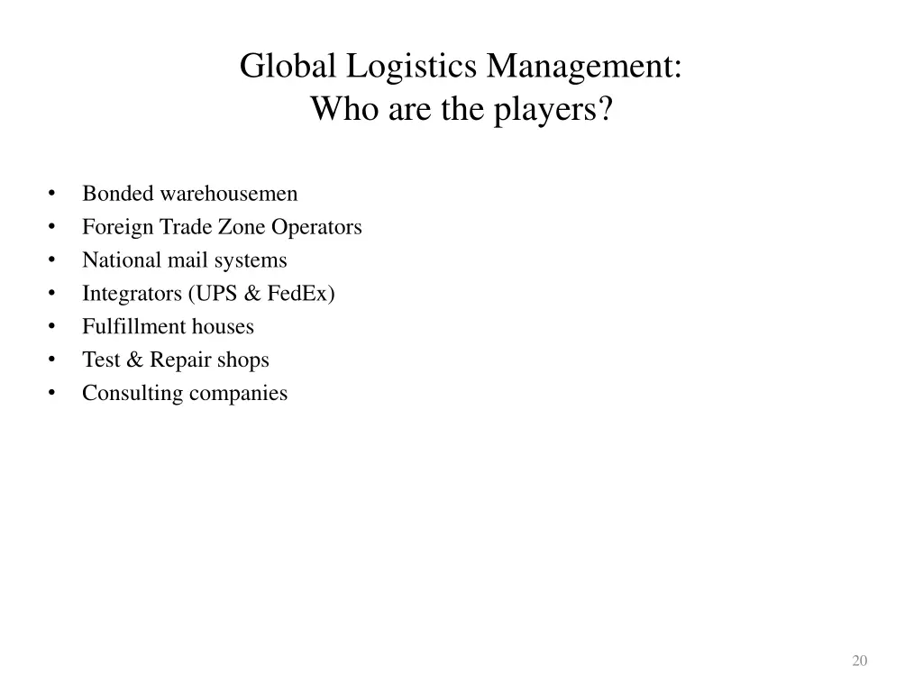 global logistics management who are the players 1