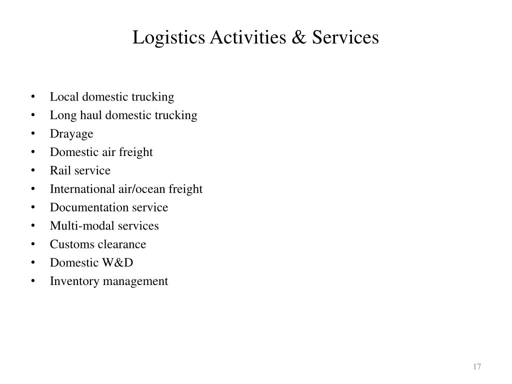 logistics activities services