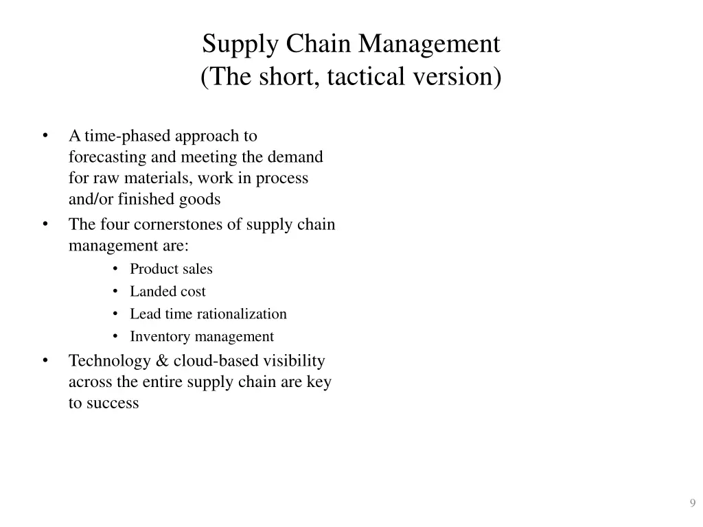 supply chain management the short tactical version