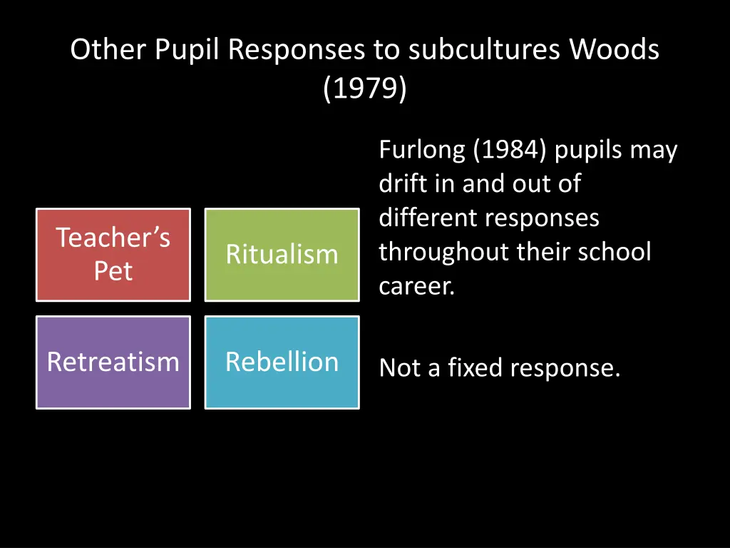 other pupil responses to subcultures woods 1979